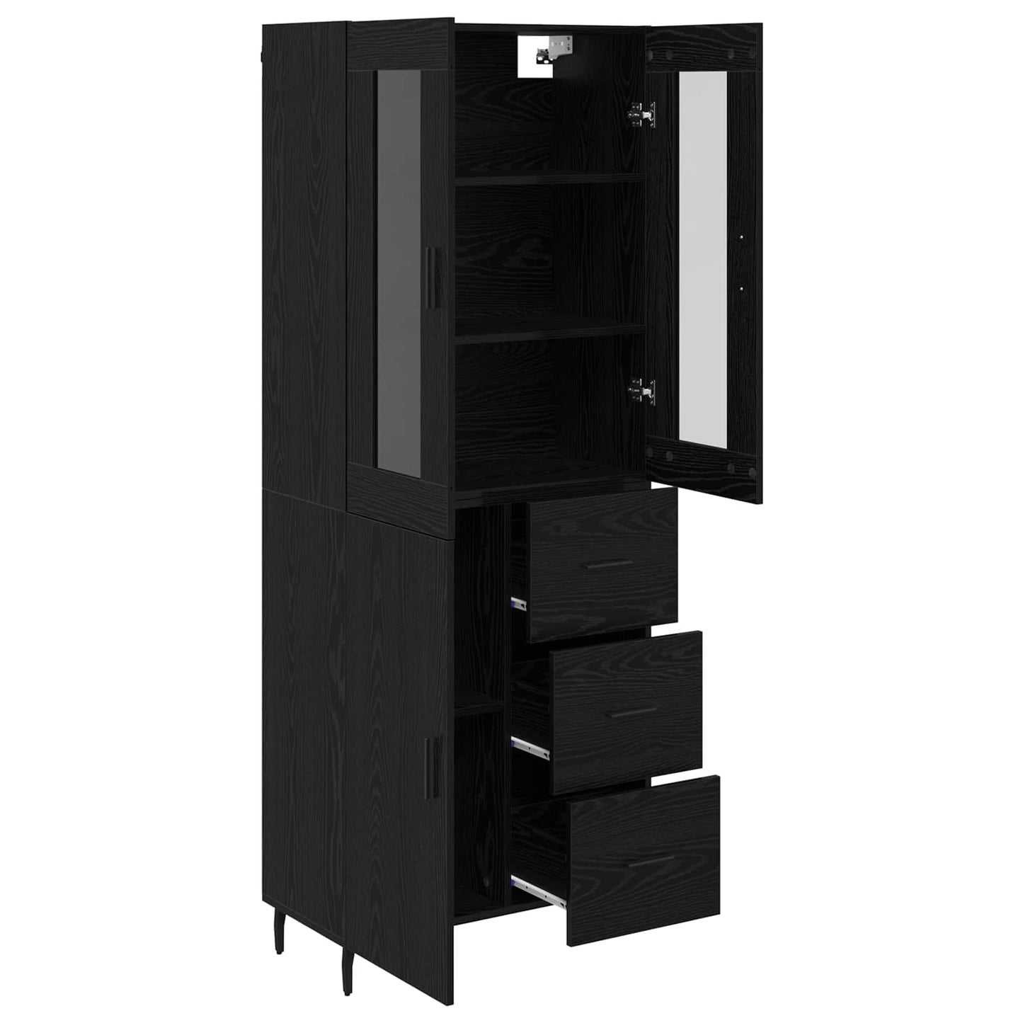Highboard with Drawer 2 pcs Black Oak Engineered Wood