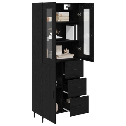 Highboard with Drawer 2 pcs Black Oak Engineered Wood