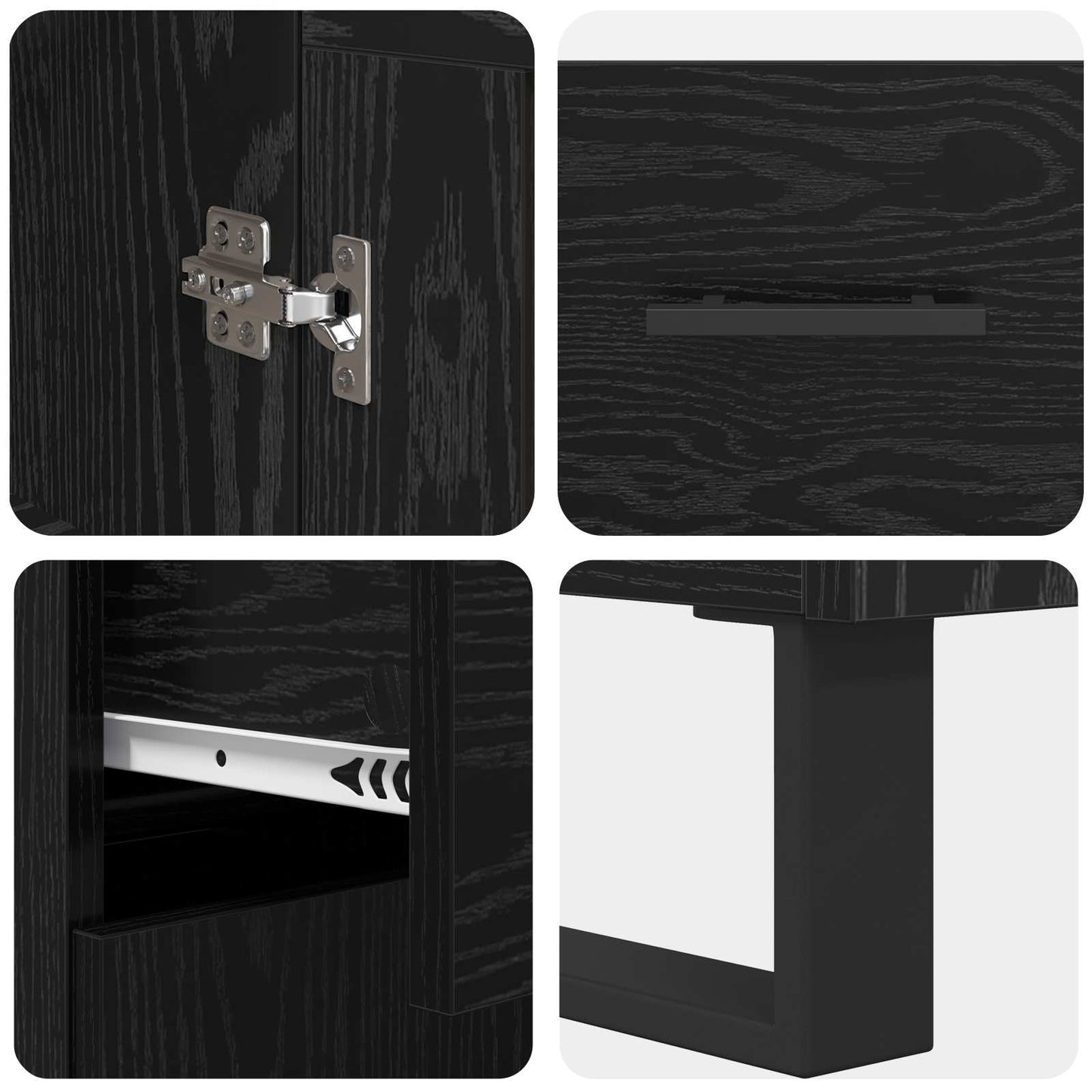 Highboard with Drawer 2 pcs Black Oak Engineered Wood and Glass