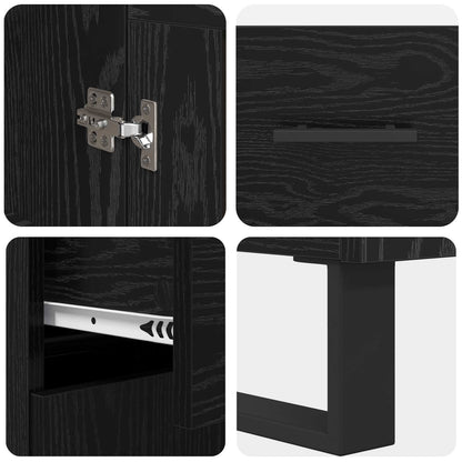 Highboard with Drawer 2 pcs Black Oak Engineered Wood and Glass