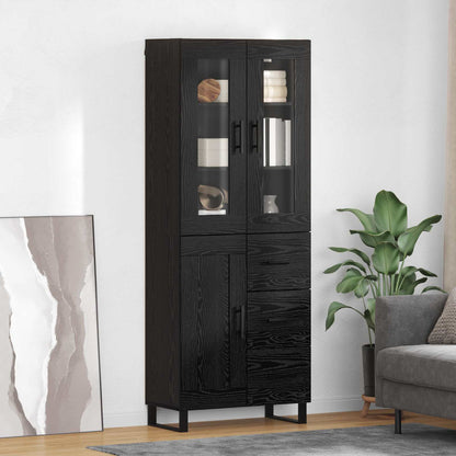 Highboard with Drawer 2 pcs Black Oak Engineered Wood and Glass