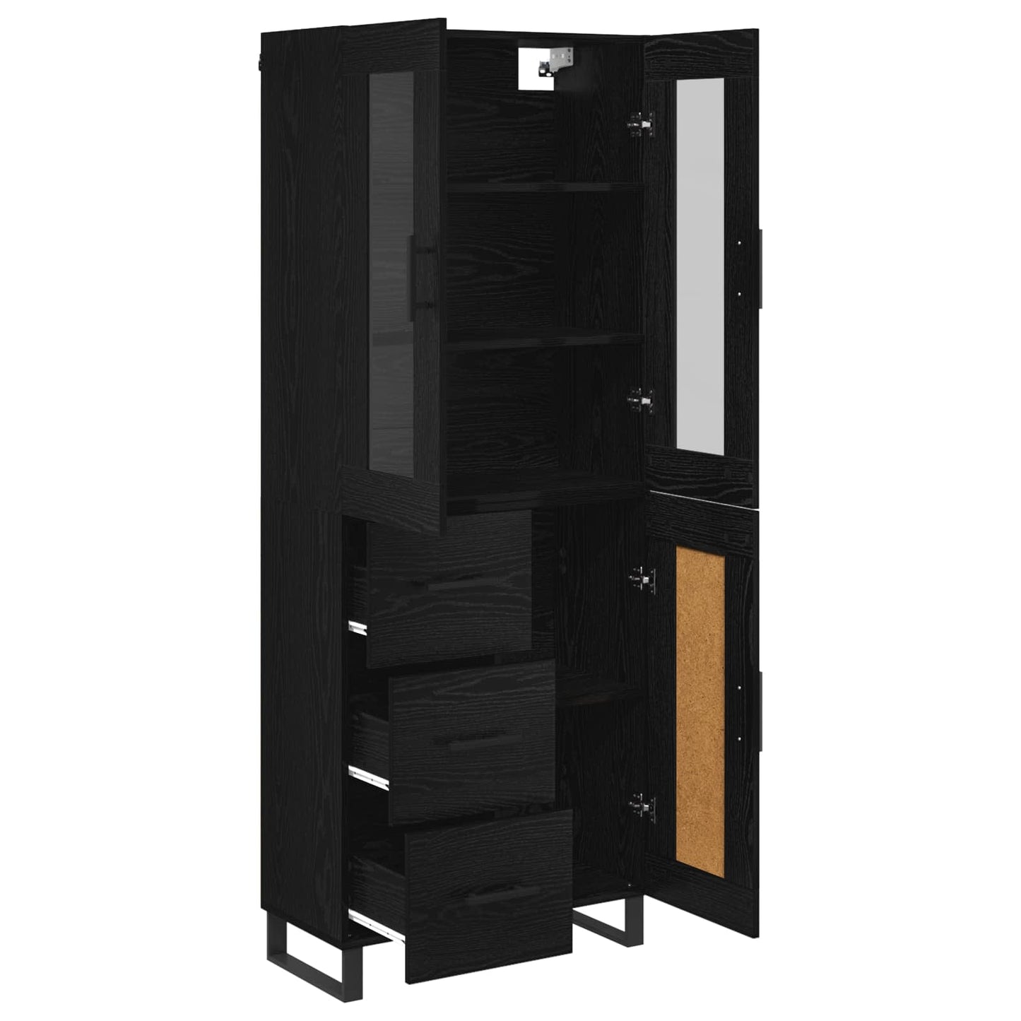 Highboard with Drawer 2 pcs Black Oak Engineered Wood and Glass