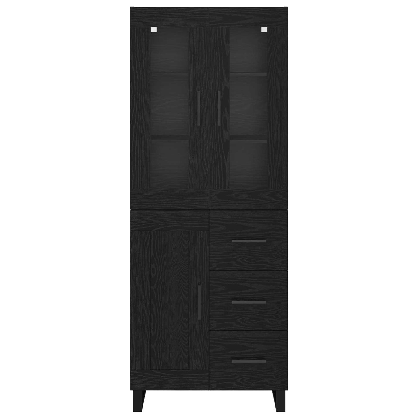 Highboard with Drawer 2 pcs Black Oak Engineered Wood and Glass