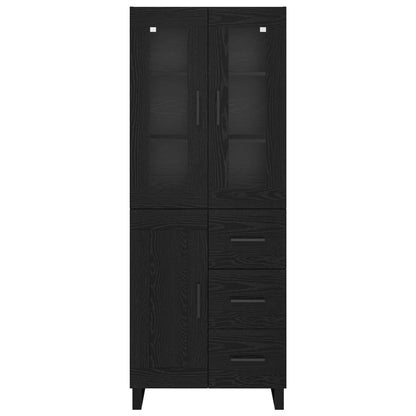 Highboard with Drawer 2 pcs Black Oak Engineered Wood and Glass