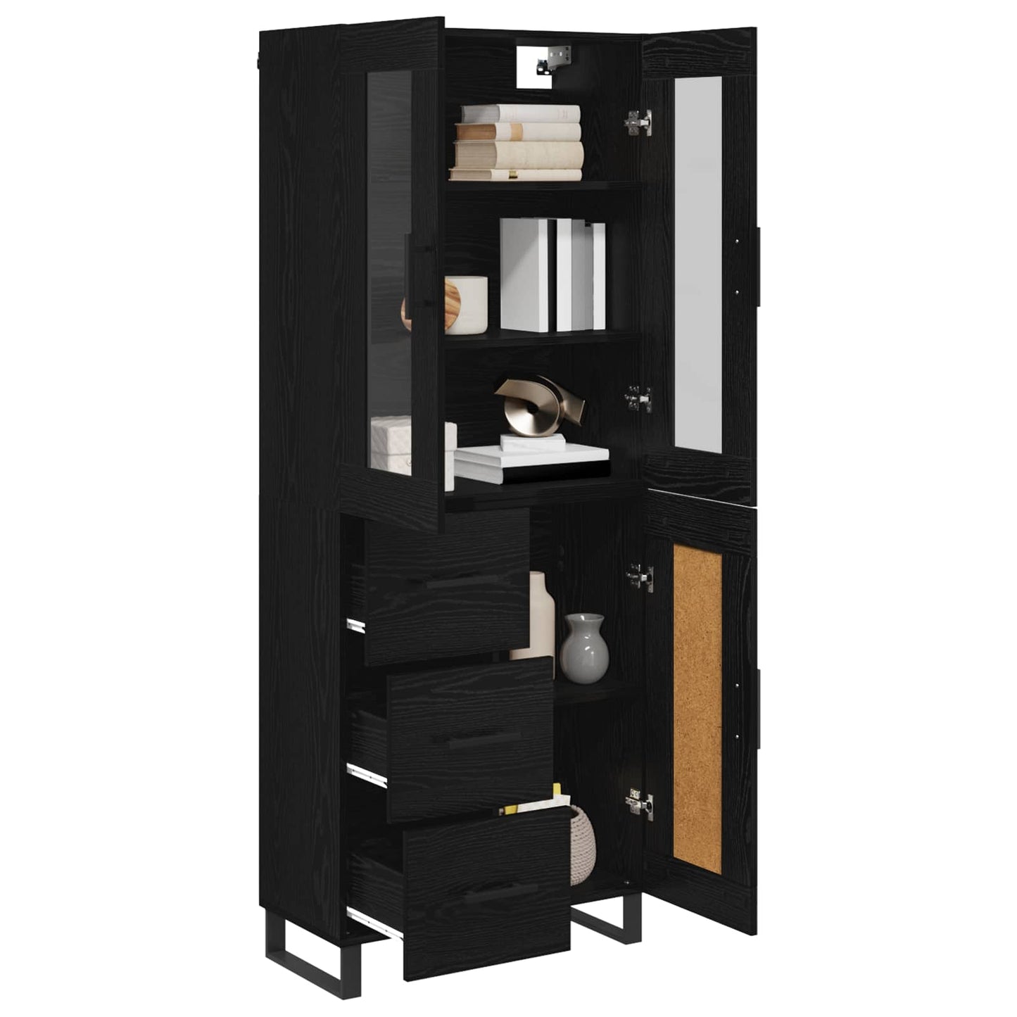 Highboard with Drawer 2 pcs Black Oak Engineered Wood and Glass