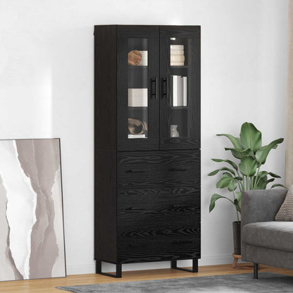 Highboard with Drawer 2 pcs Black Oak Engineered Wood and Glass