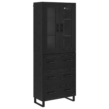 Highboard with Drawer 2 pcs Black Oak Engineered Wood and Glass