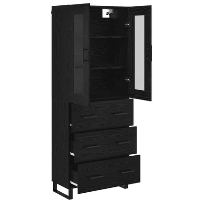 Highboard with Drawer 2 pcs Black Oak Engineered Wood and Glass