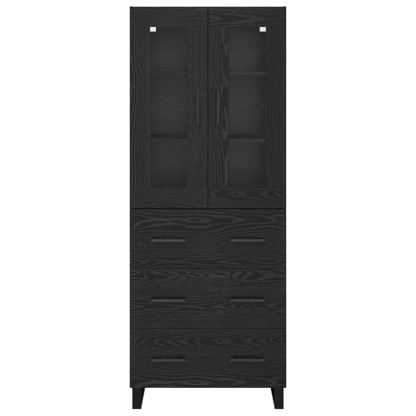 Highboard with Drawer 2 pcs Black Oak Engineered Wood and Glass