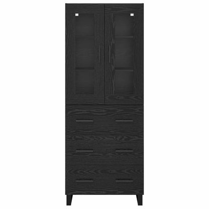 Highboard with Drawer 2 pcs Black Oak Engineered Wood and Glass