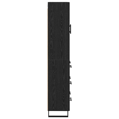 Highboard with Drawer 2 pcs Black Oak Engineered Wood and Glass