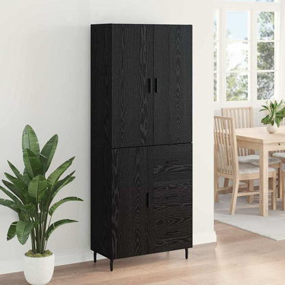 Highboard with Drawer 2 pcs Black oak Engineered Wood and Glass