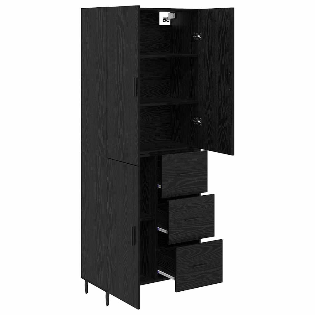 Highboard with Drawer 2 pcs Black oak Engineered Wood and Glass