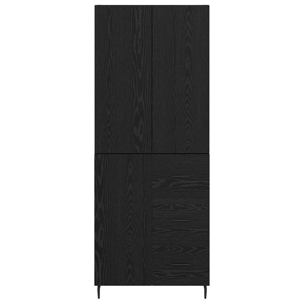 Highboard with Drawer 2 pcs Black oak Engineered Wood and Glass