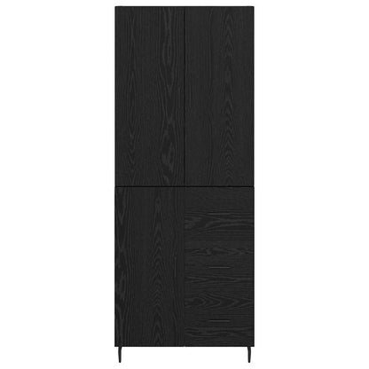 Highboard with Drawer 2 pcs Black oak Engineered Wood and Glass