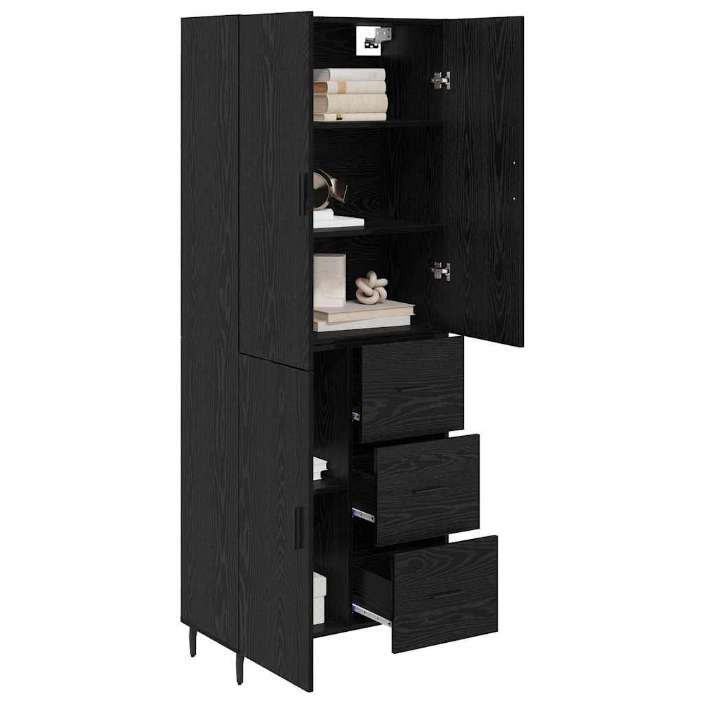 Highboard with Drawer 2 pcs Black oak Engineered Wood and Glass