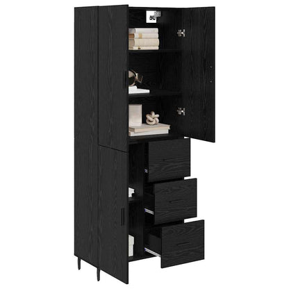 Highboard with Drawer 2 pcs Black oak Engineered Wood and Glass