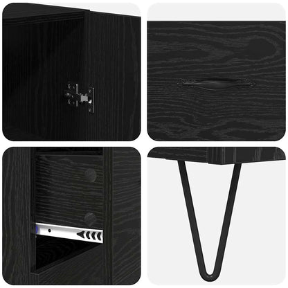 Highboard with Drawer 2 pcs Black Oak Engineered Wood and Glass