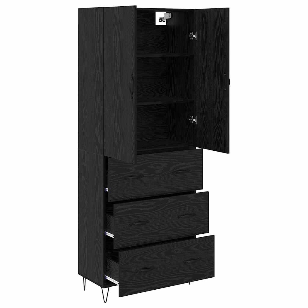 Highboard with Drawer 2 pcs Black Oak Engineered Wood and Glass