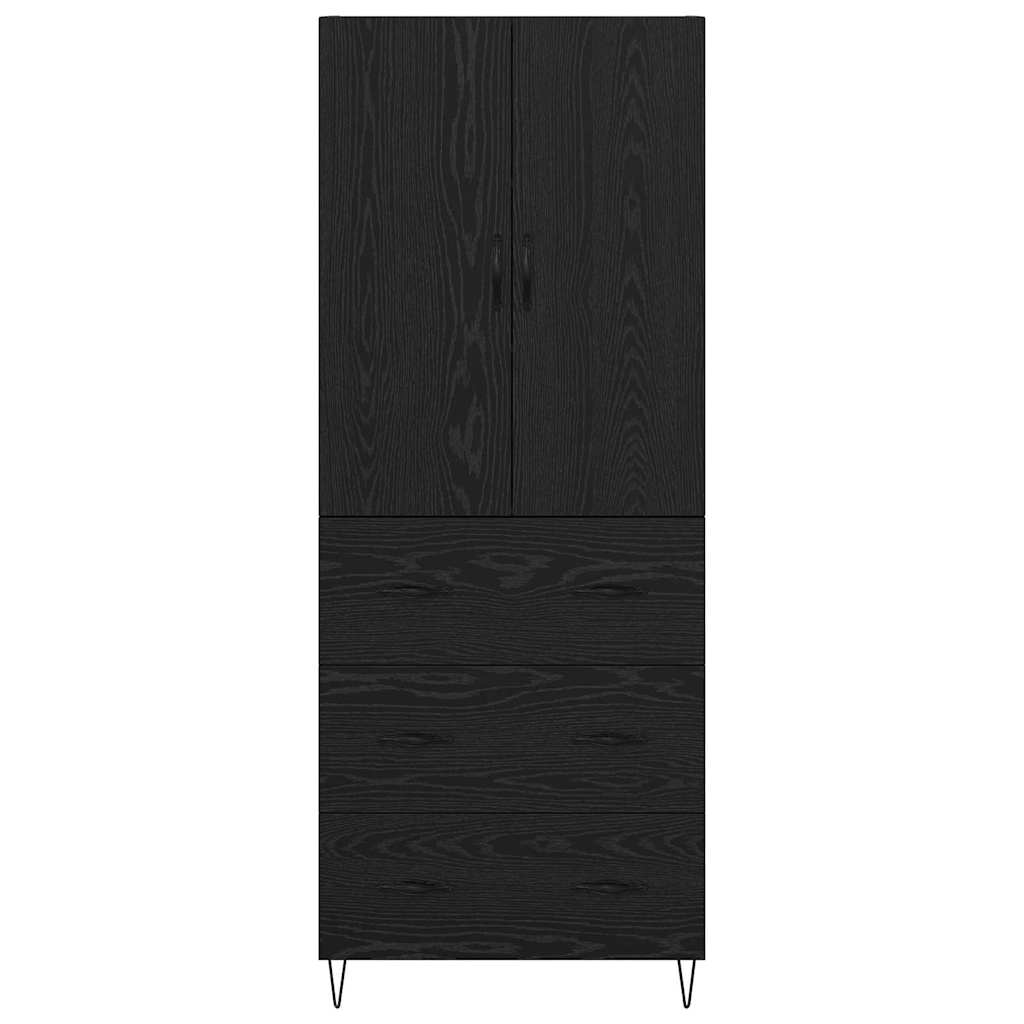 Highboard with Drawer 2 pcs Black Oak Engineered Wood and Glass