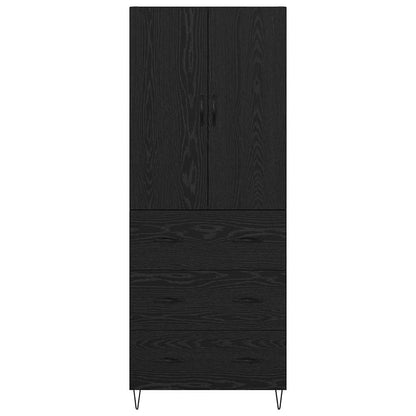 Highboard with Drawer 2 pcs Black Oak Engineered Wood and Glass