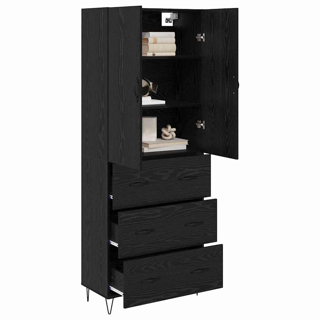 Highboard with Drawer 2 pcs Black Oak Engineered Wood and Glass