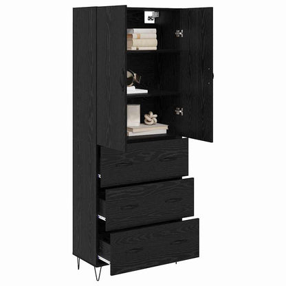 Highboard with Drawer 2 pcs Black Oak Engineered Wood and Glass