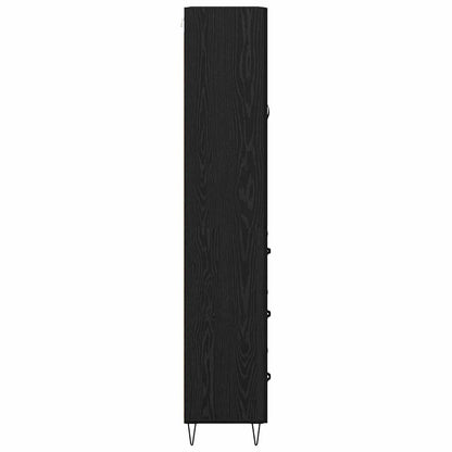 Highboard with Drawer 2 pcs Black Oak Engineered Wood and Glass