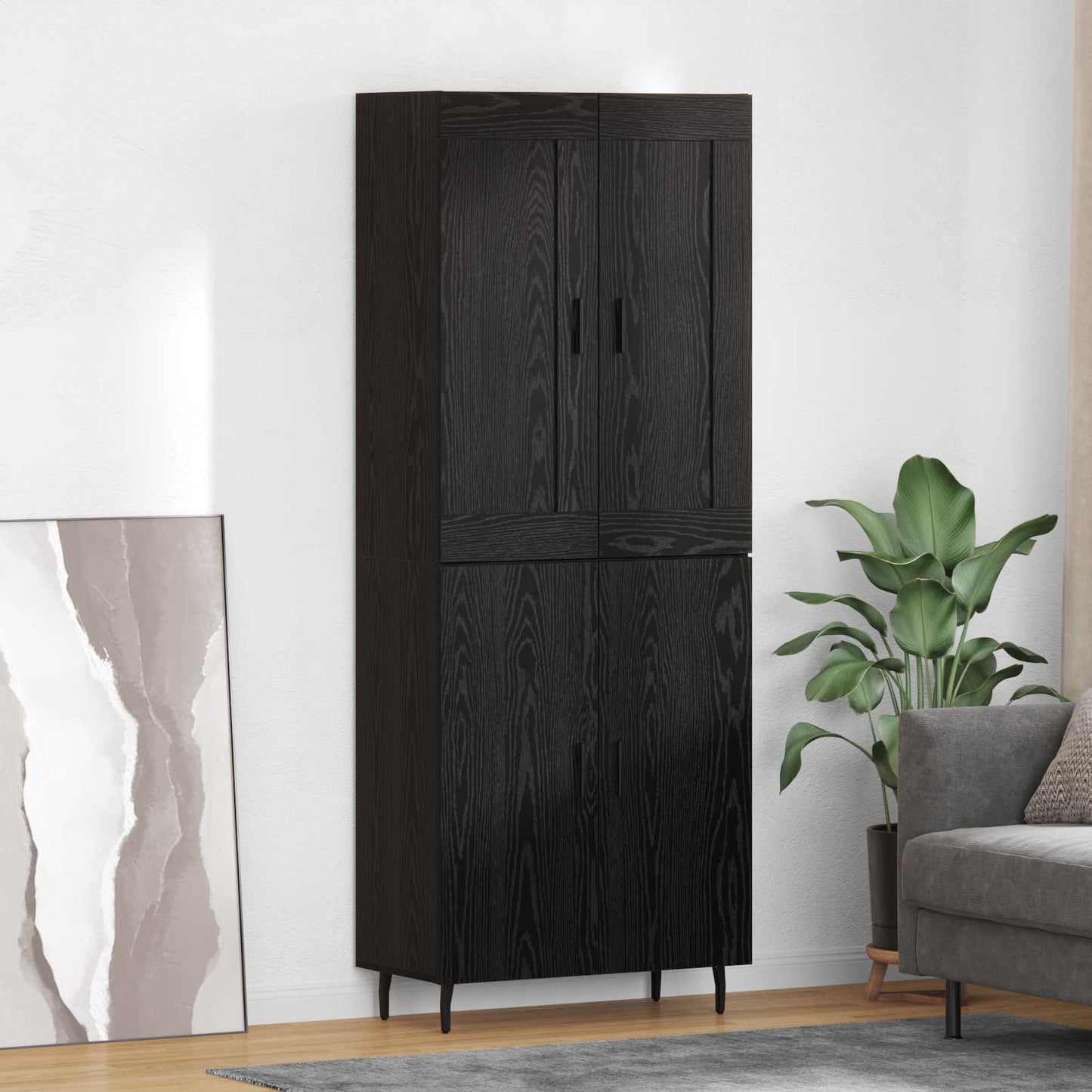 Highboard 2 pcs Black Oak Engineered Wood