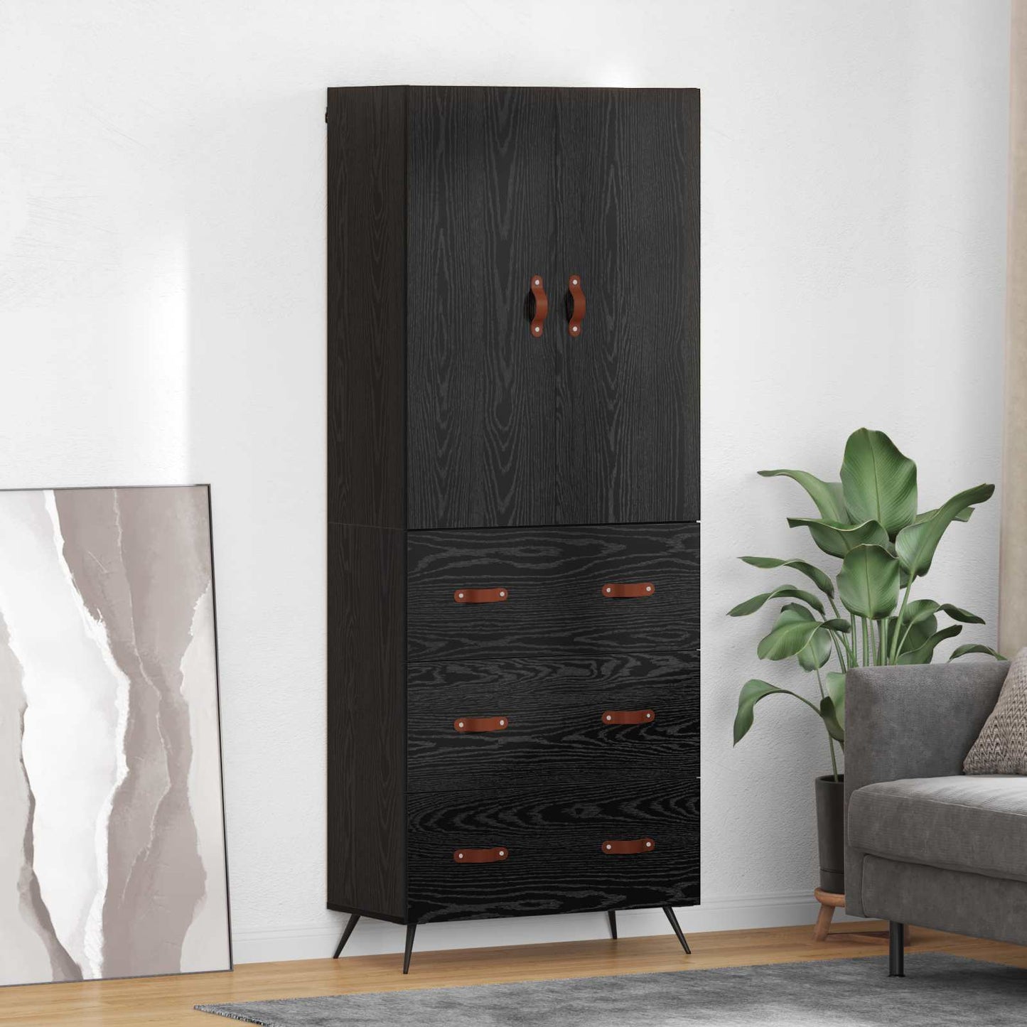 Highboard Black Oak 69.5 x 34 x 180 cm Engineered Wood