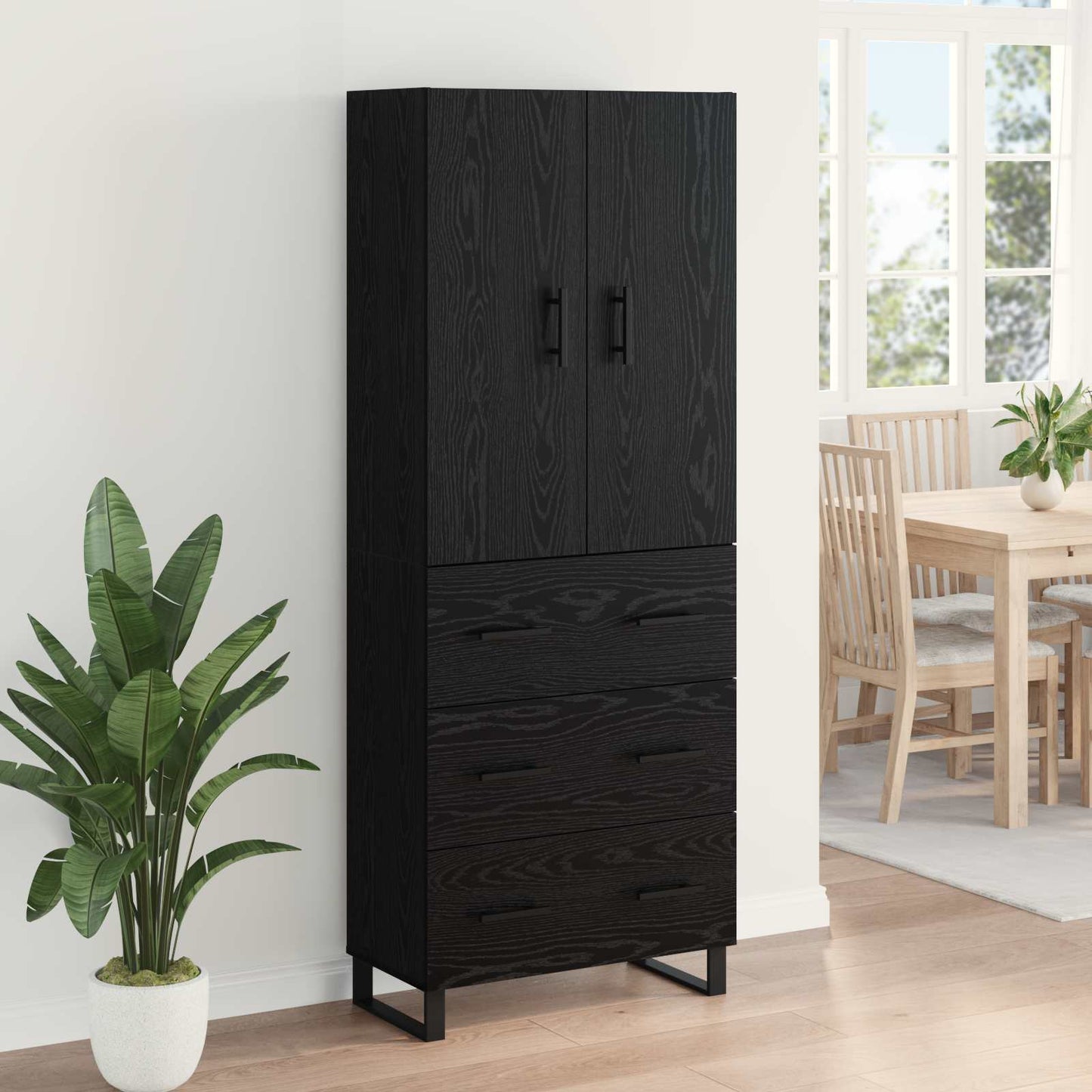 Highboard with Drawer 2 pcs Black Oak 69.5 x 34 x 180 cm