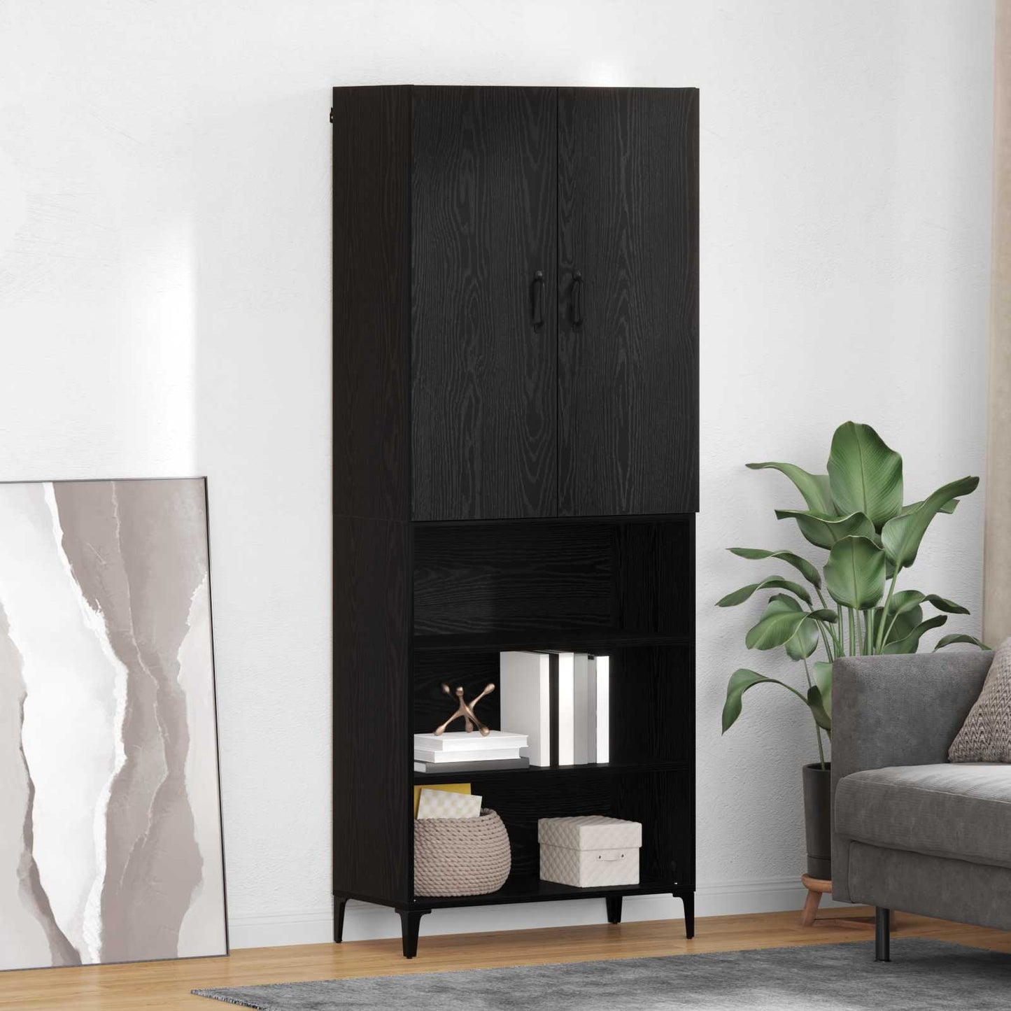 Highboard Black Oak 69.5 x 34 x 180 cm Engineered Wood