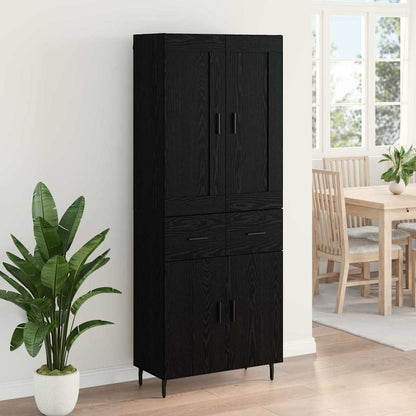 Highboard with Drawer 2 pcs Black Oak Engineered Wood
