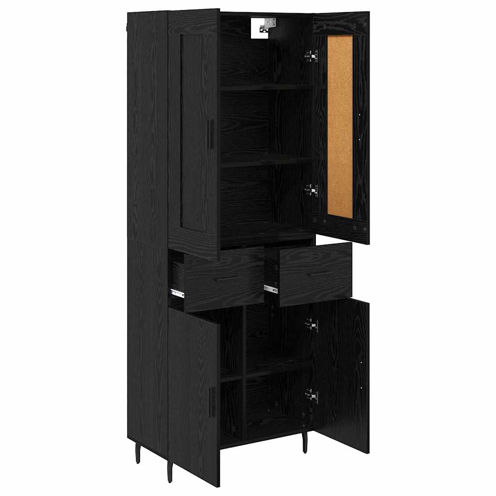 Highboard with Drawer 2 pcs Black Oak Engineered Wood