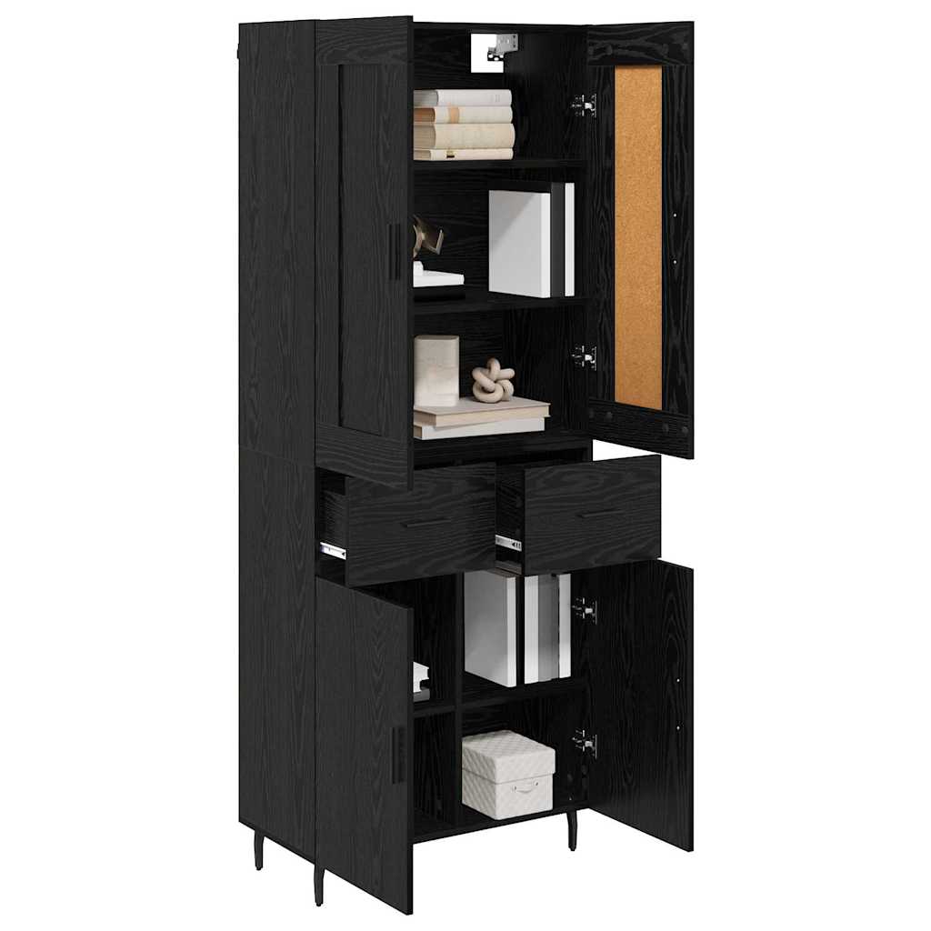 Highboard with Drawer 2 pcs Black Oak Engineered Wood