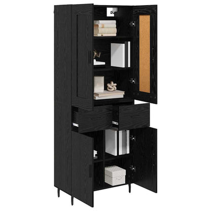 Highboard with Drawer 2 pcs Black Oak Engineered Wood