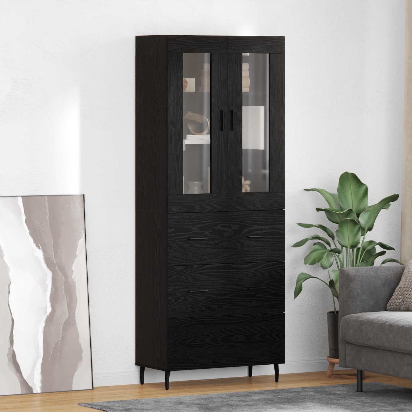 Highboard with Drawer 2 pcs Black Oak Engineered Wood