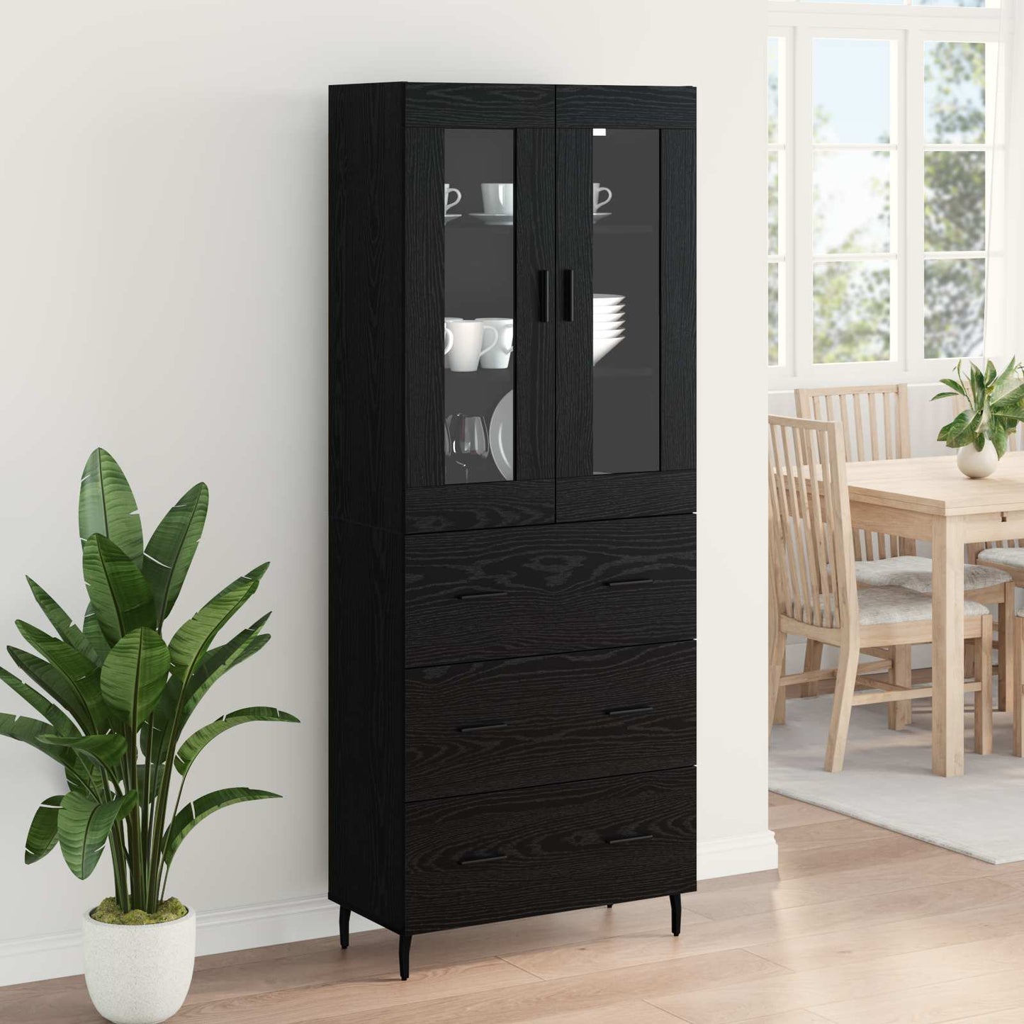 Highboard with Drawer 2 pcs Black Oak Engineered Wood