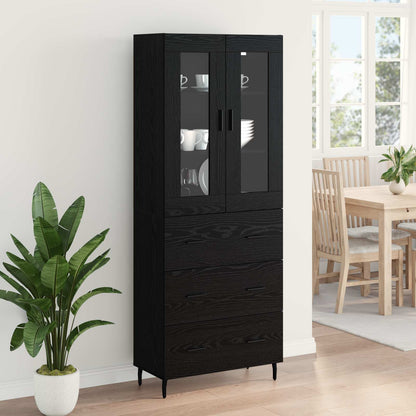 Highboard with Drawer 2 pcs Black Oak Engineered Wood