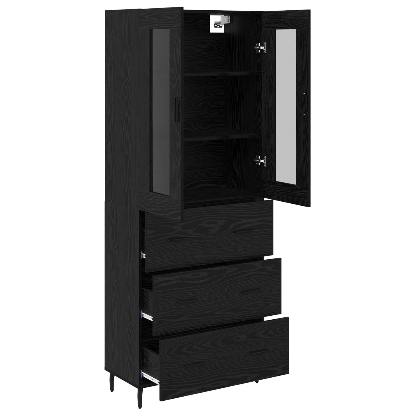 Highboard with Drawer 2 pcs Black Oak Engineered Wood