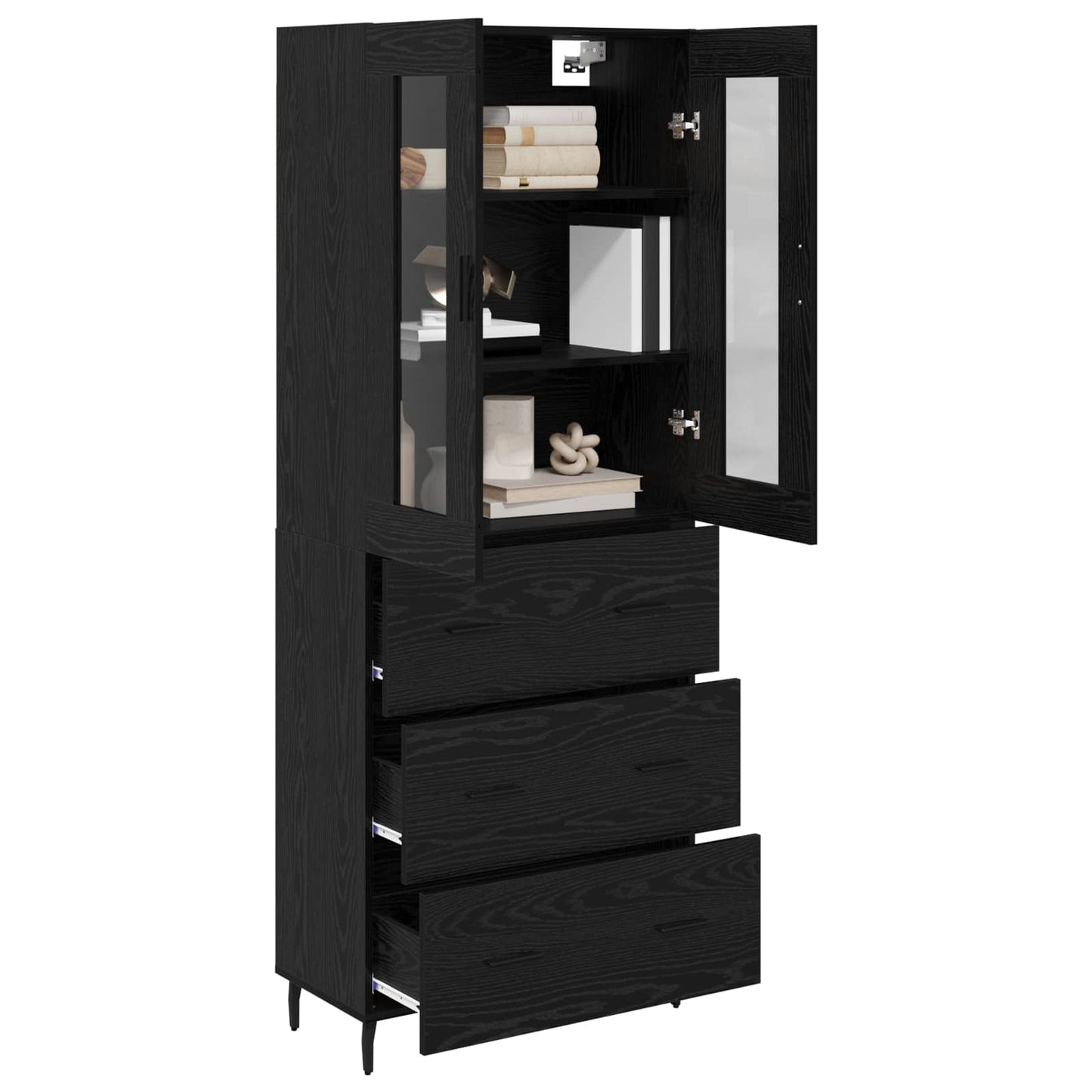 Highboard with Drawer 2 pcs Black Oak Engineered Wood