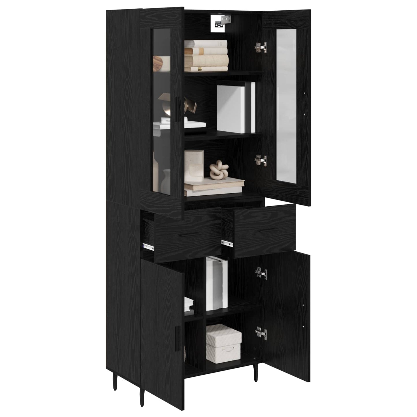 Highboard with Drawer 2 pcs Black Oak Engineered Wood