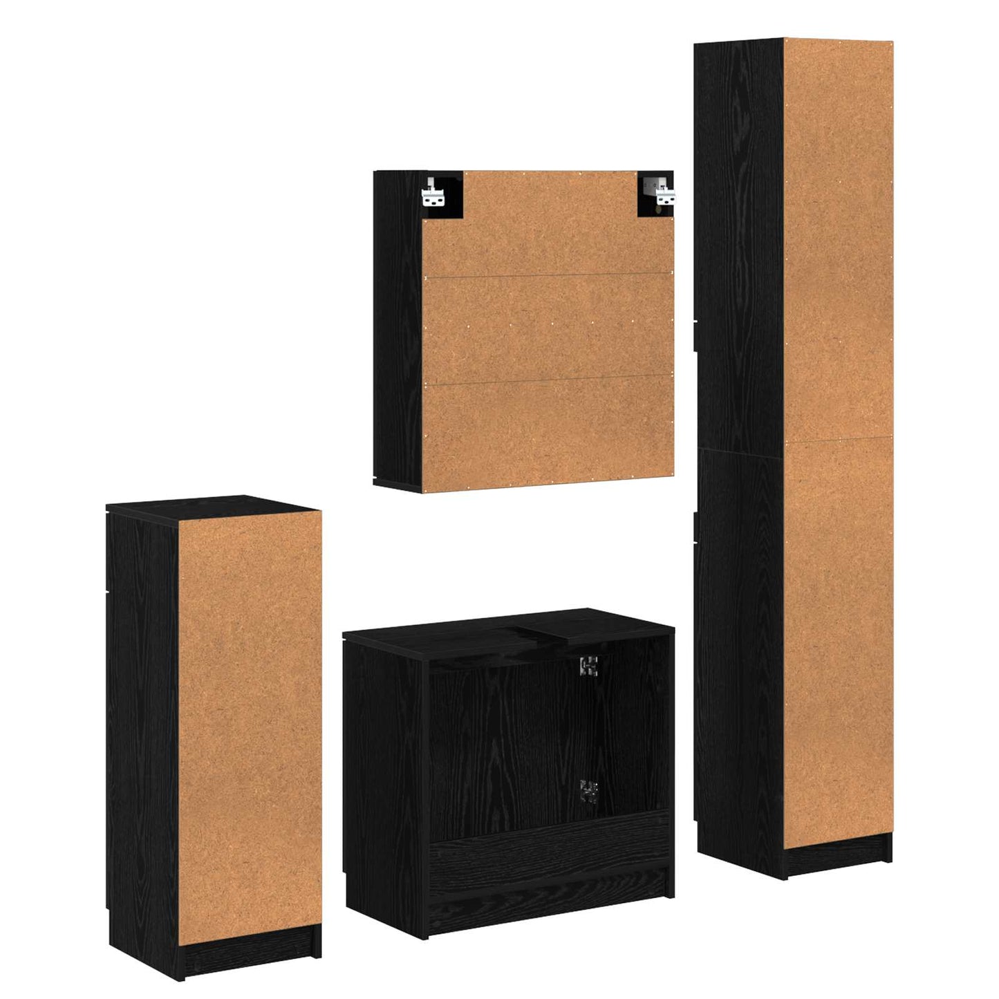 Bathroom Furniture Set 4 pcs Black Oak Engineered Wood