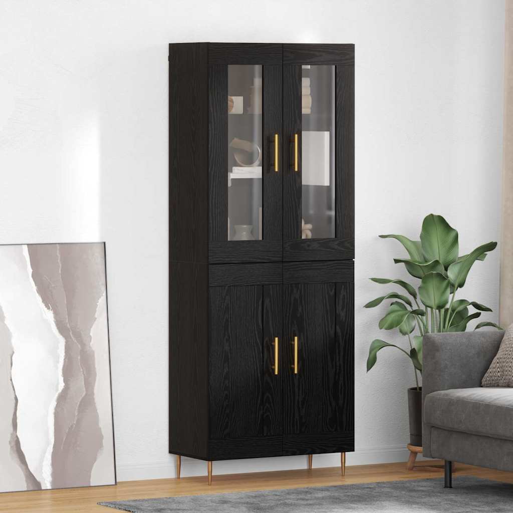 Highboard 2 pcs Black Oak Engineered Wood