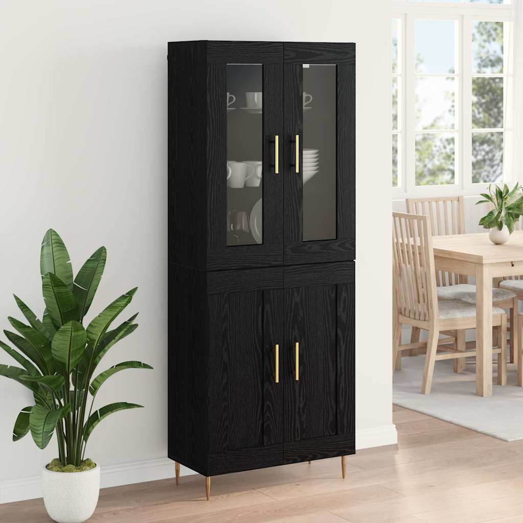 Highboard 2 pcs Black Oak Engineered Wood