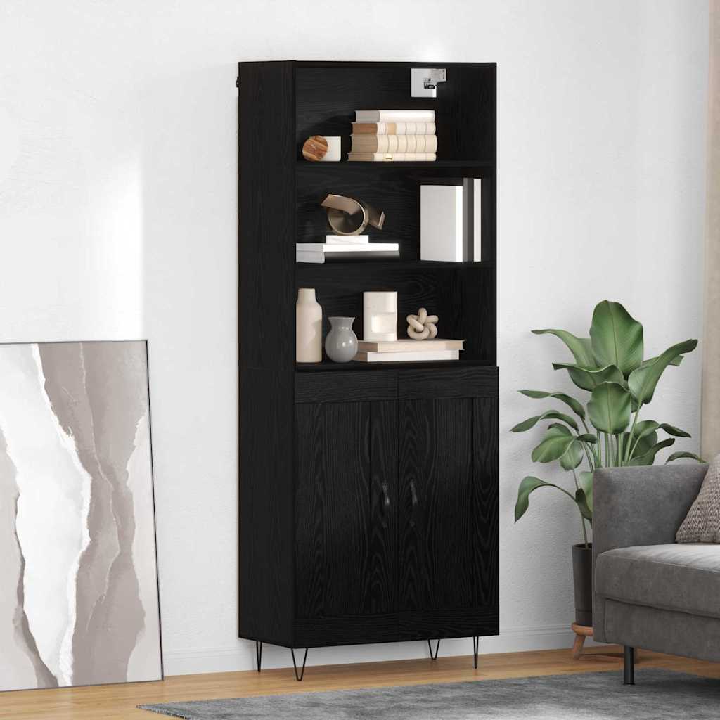 Highboard with Drawer 2 pcs Black Oak Engineered Wood