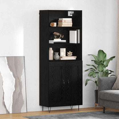 Highboard with Drawer 2 pcs Black Oak Engineered Wood