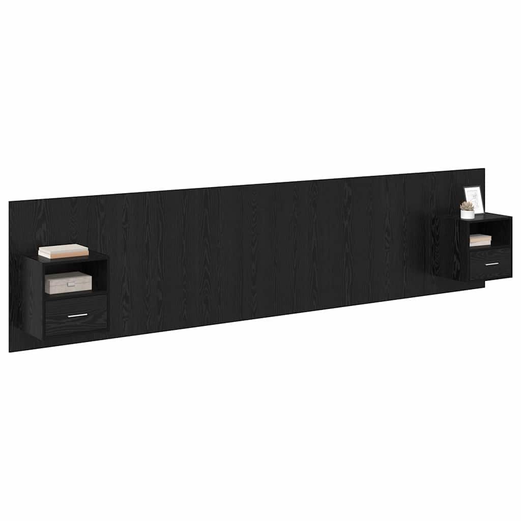 Headboard with Cabinet 3 pcs Black Oak Engineered Wood