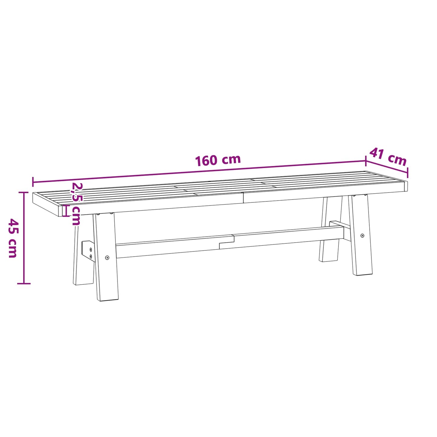 Dining Bench NOAIN 160 x 41 x 45 cm Solid Pine Wood Black