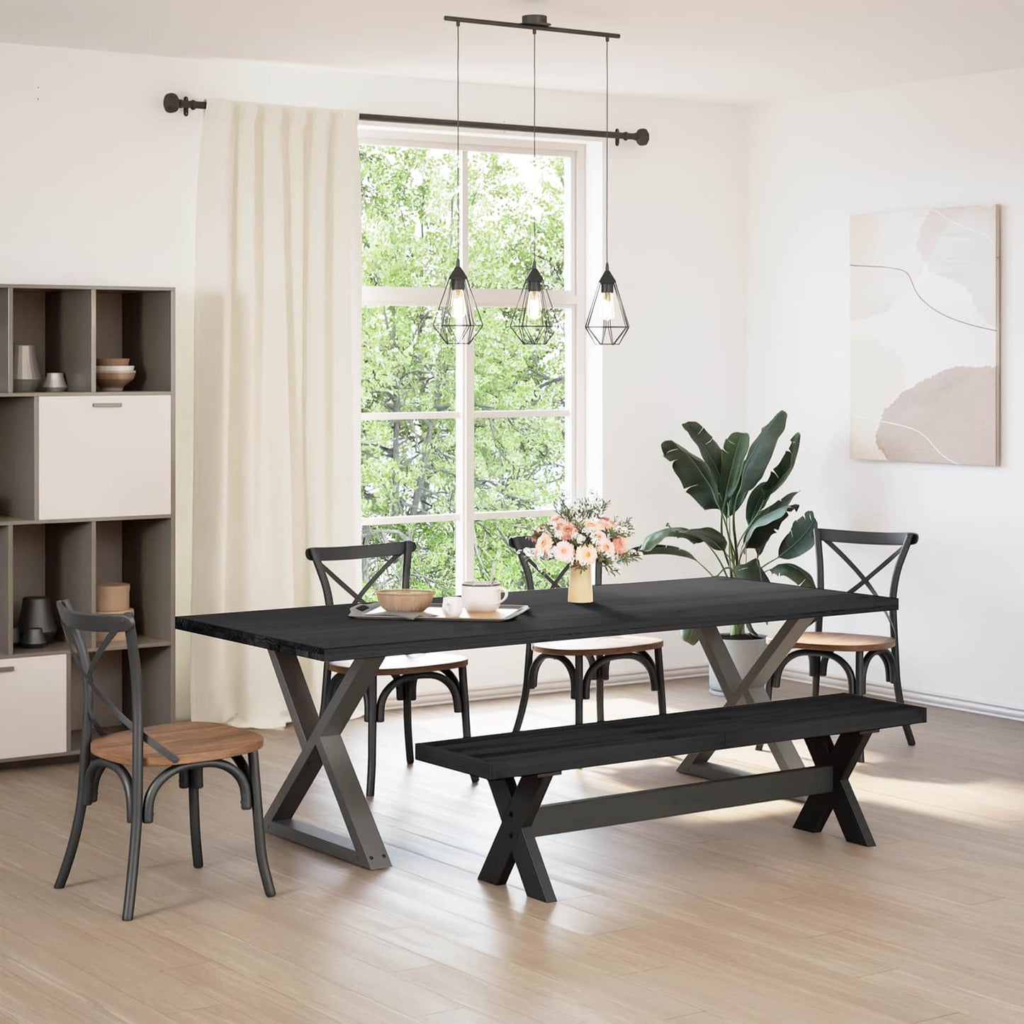 Dining Bench NOAIN 160 x 41 x 45 cm Solid Pine Wood Black